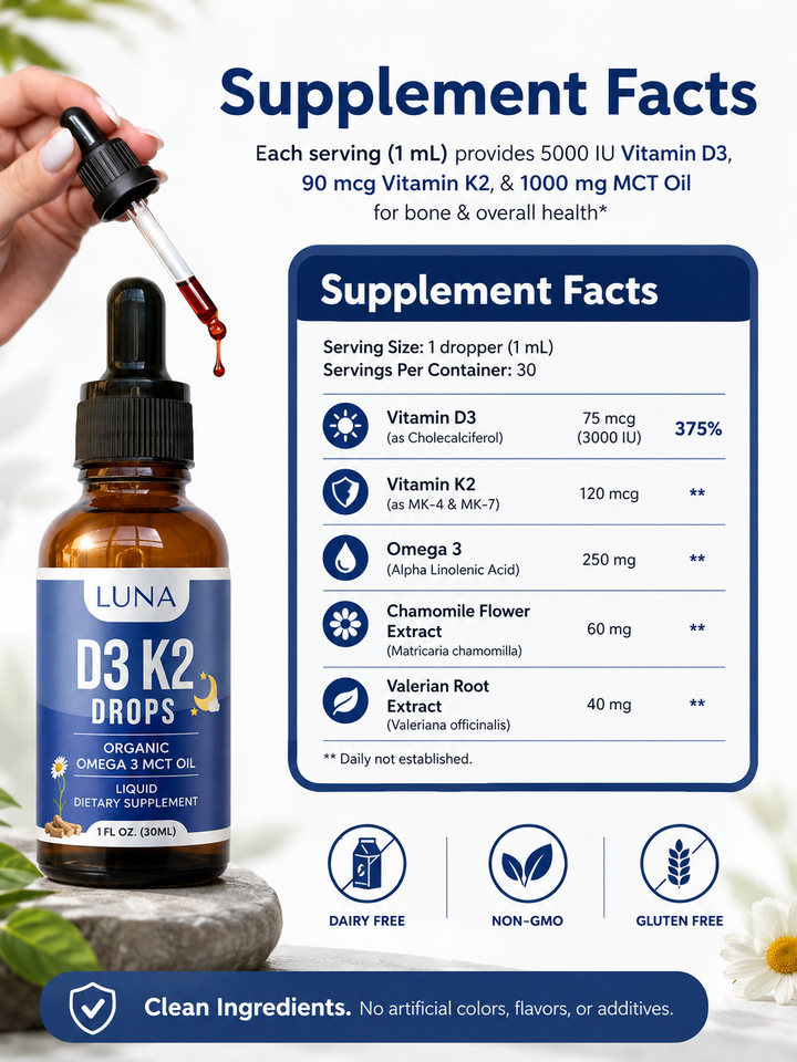 Gotas de vitamina D3, K2 y Omega 3